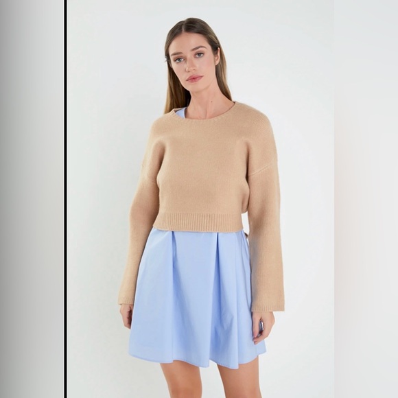 English Factory Dresses & Skirts - English Factory Tan Sweater with Blue Dress